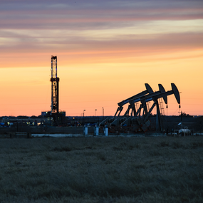 Drilling Rig and Oil Pumps in Midland